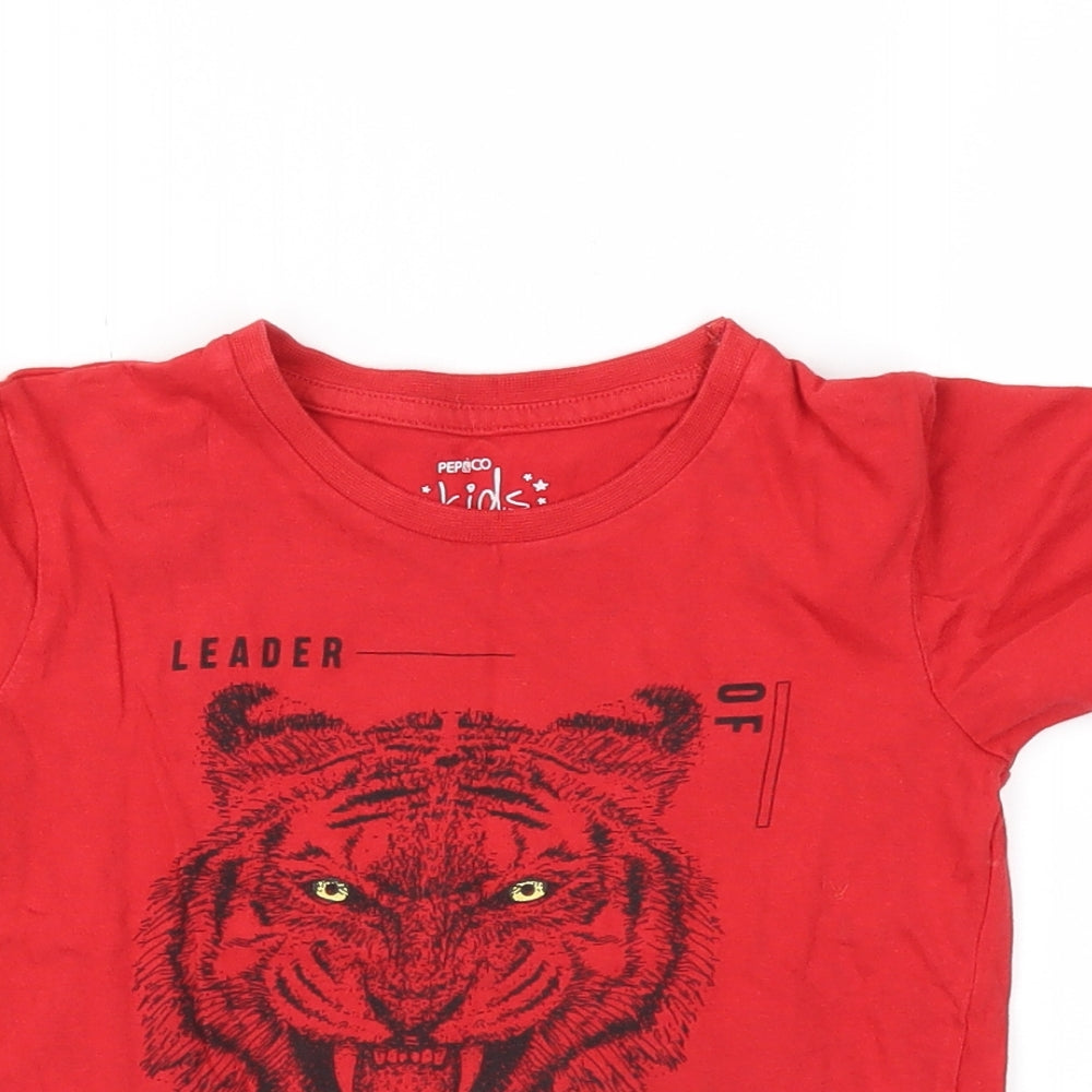 Pep &Co Boys Red Animal Print  Basic T-Shirt Size 6-7 Years