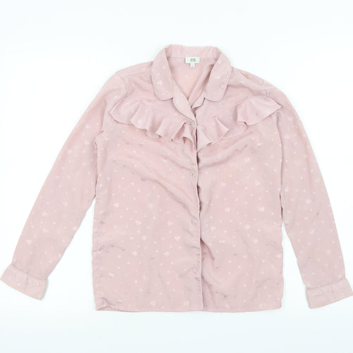 River Island Girls Pink Colourblock  Top Pyjama Top Size 9 Years  - Frill Detail