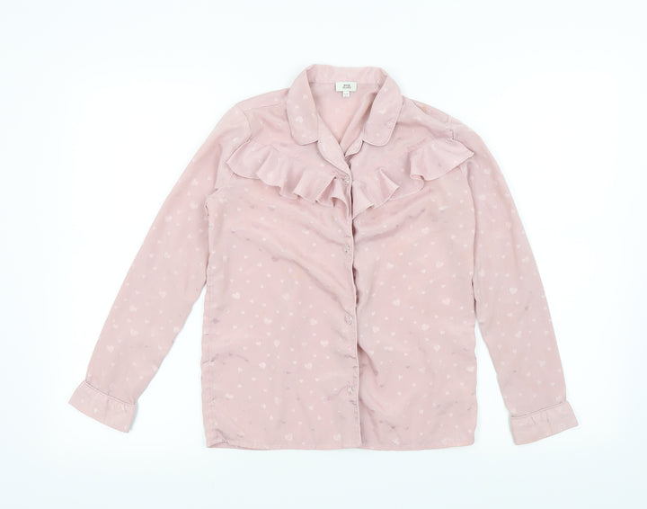 River Island Girls Pink Colourblock Top Pyjama Top Size 9 Years - Frill Detail