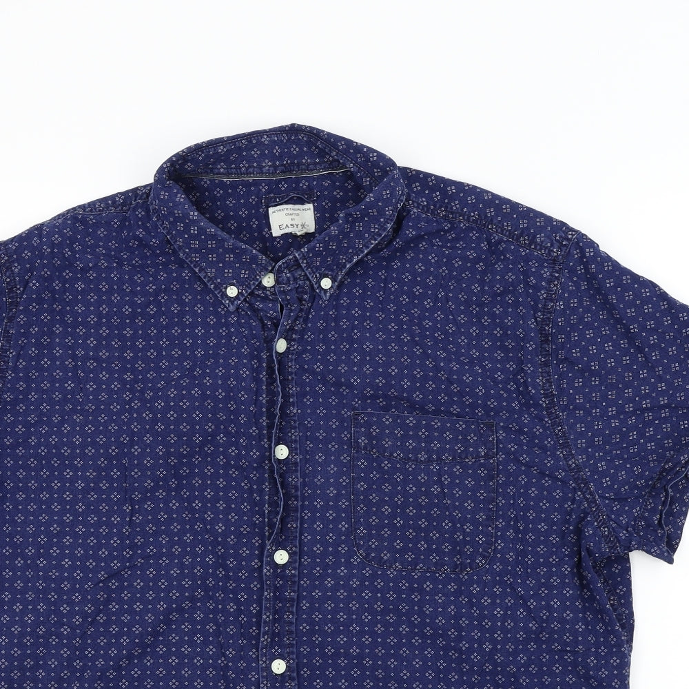 Easy Mens Blue Geometric   Button-Up Size XL