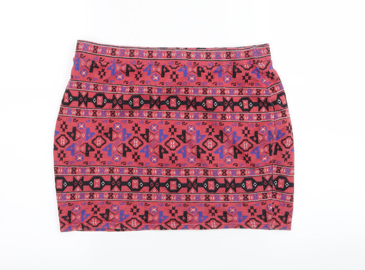 STAYING AT STAR Womens Multicoloured Geometric Mini Skirt Size M - Stretch waistband