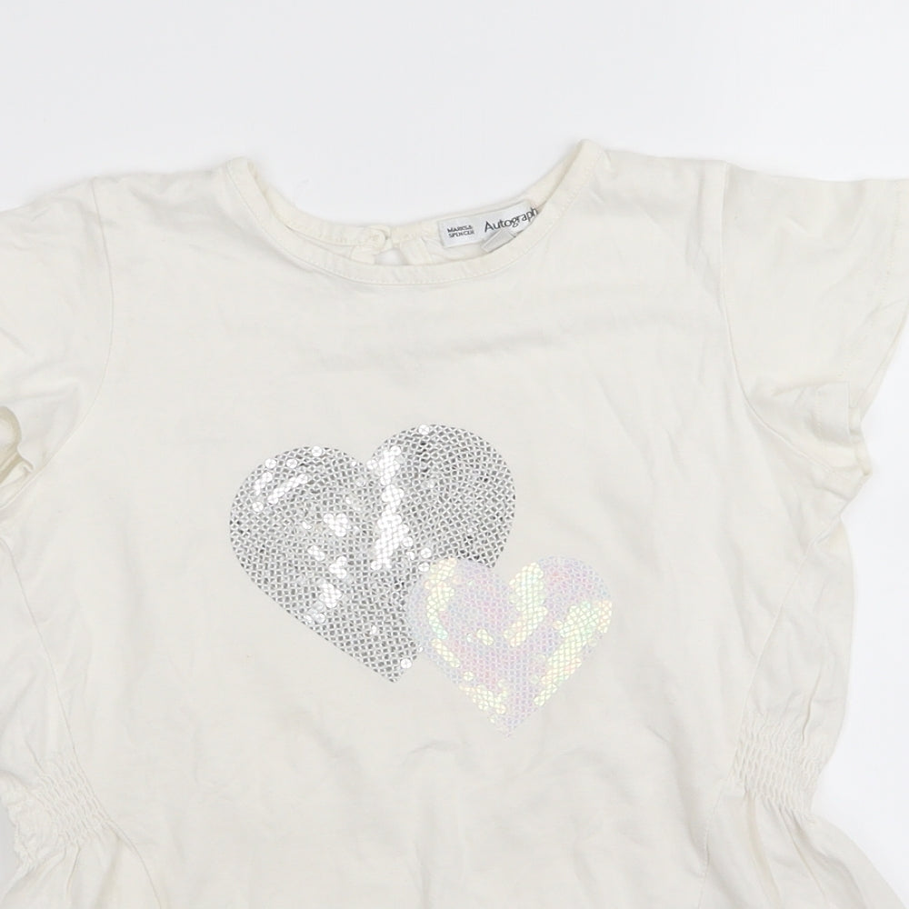 Autograph Girls White   T-Shirt Dress  Size 6-7 Years  - Sequins