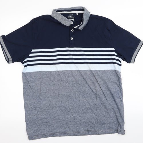 Asda George Mens Blue Striped   Polo Size L
