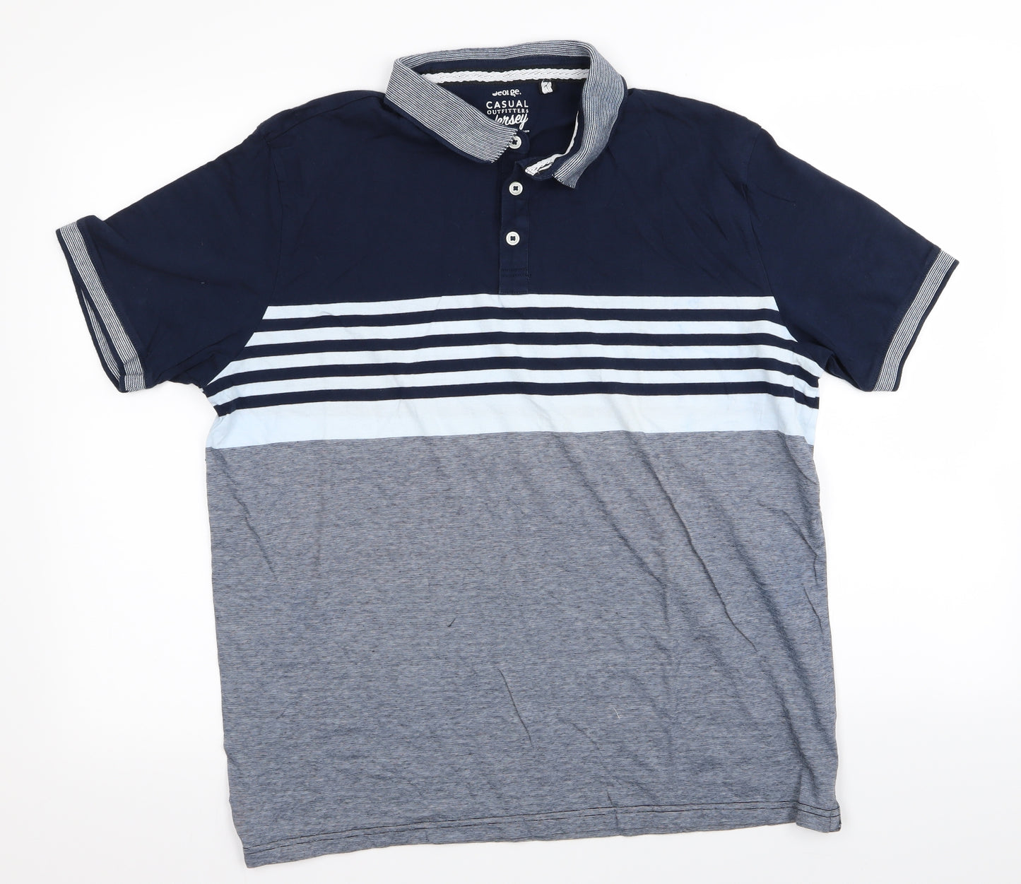Asda George Mens Blue Striped   Polo Size L