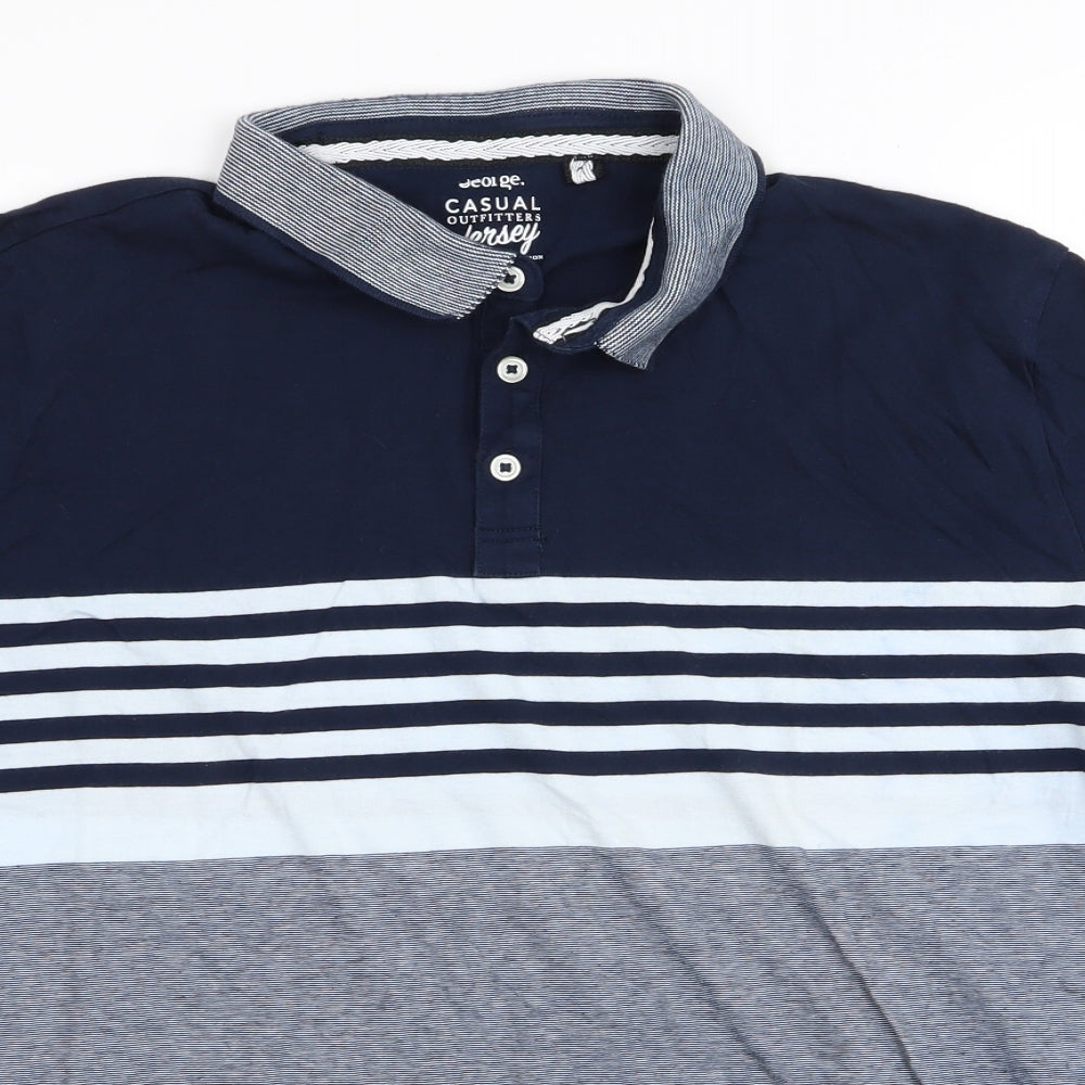 Asda George Mens Blue Striped   Polo Size L