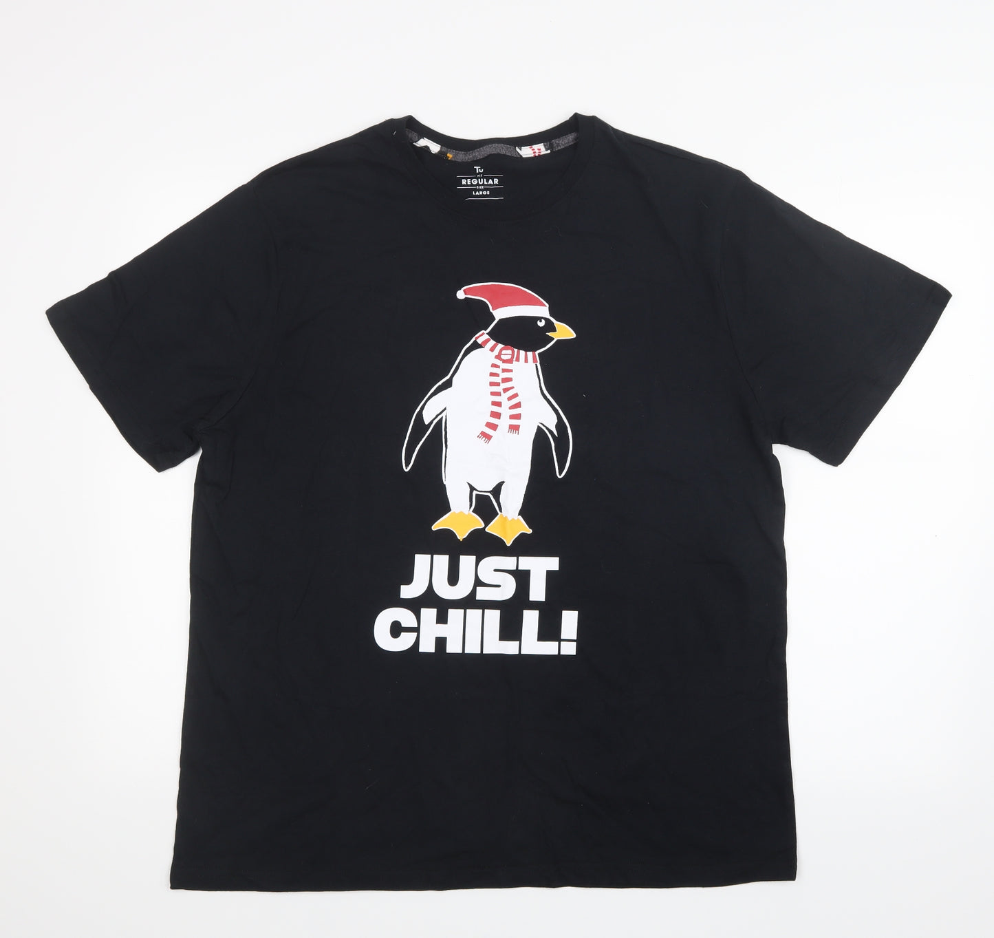 TU Mens Black    T-Shirt Size L  - Christmas