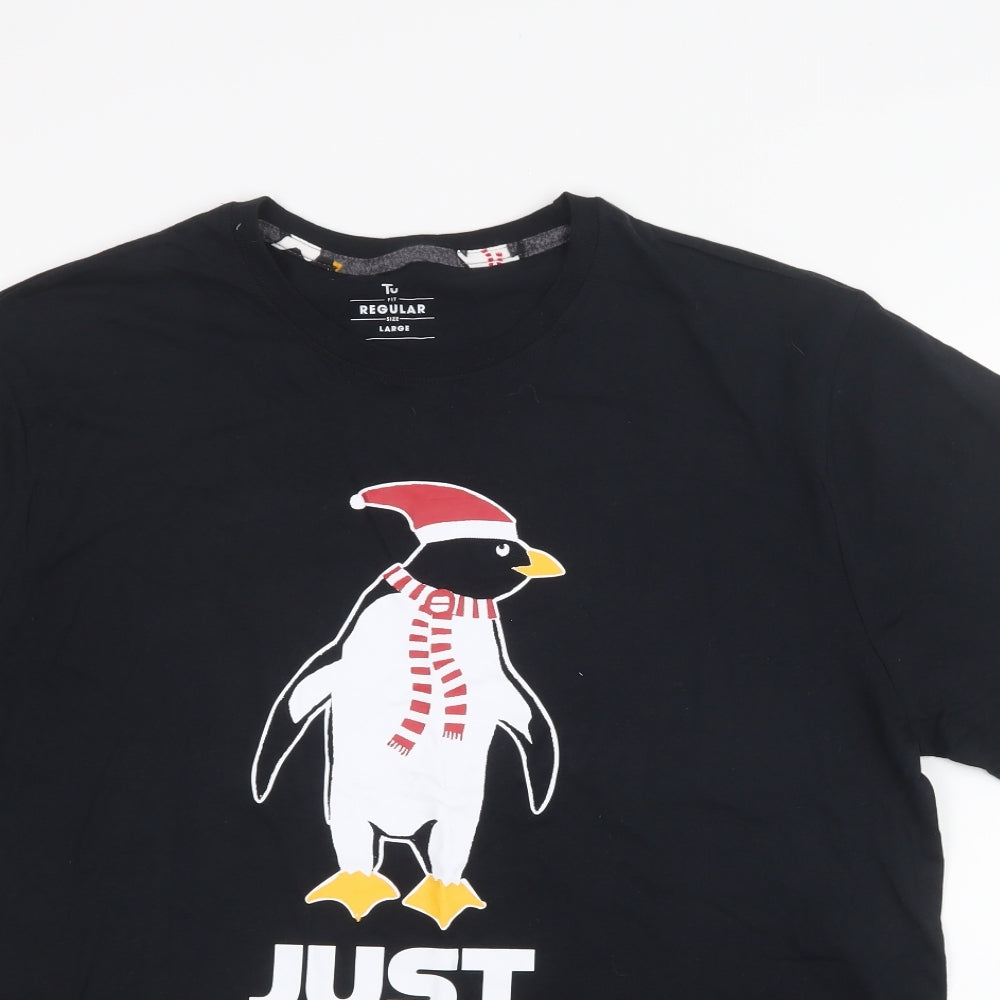 TU Mens Black    T-Shirt Size L  - Christmas
