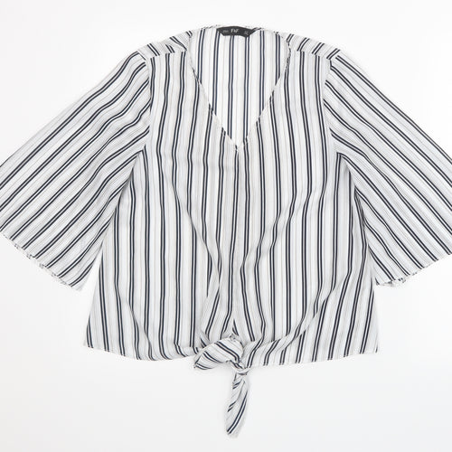 F&F Womens White Striped  Basic Blouse Size 10