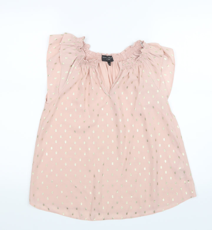 Dorothy Perkins Womens Pink Polka Dot Mesh Basic Blouse Size 8