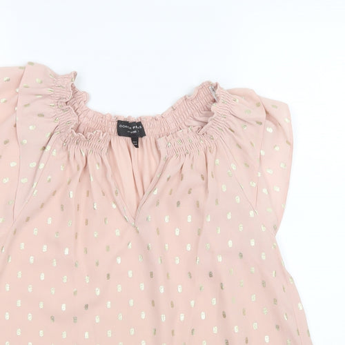 Dorothy Perkins Womens Pink Polka Dot Mesh Basic Blouse Size 8