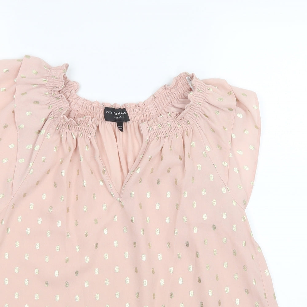 Dorothy Perkins Womens Pink Polka Dot Mesh Basic Blouse Size 8