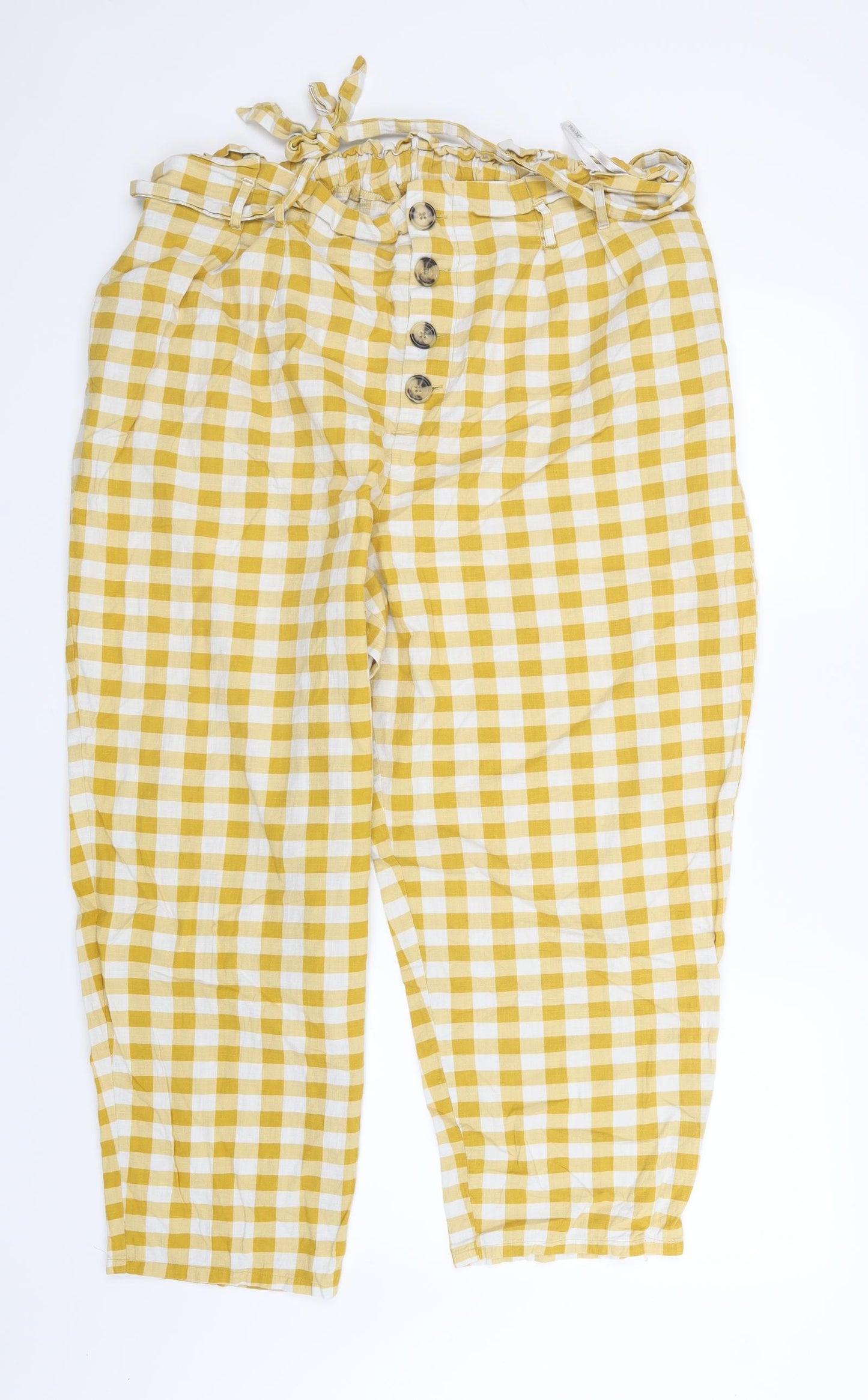 Primark Womens Yellow Check  Trousers  Size 20 L25 in