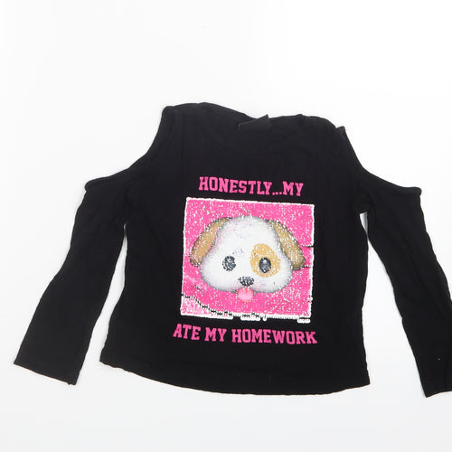 Young Dimension Girls Black   Basic T-Shirt Size 7-8 Years  - Open Shoulders