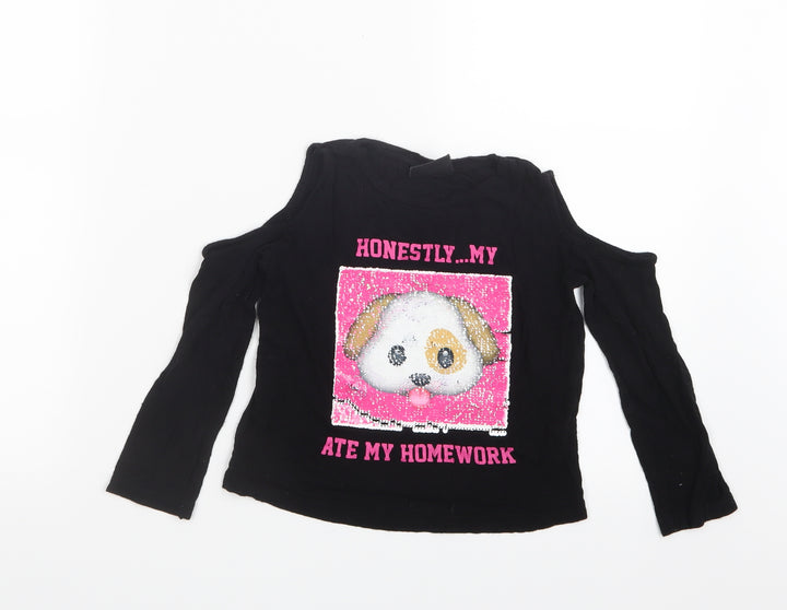 Young Dimension Girls Black   Basic T-Shirt Size 7-8 Years  - Open Shoulders