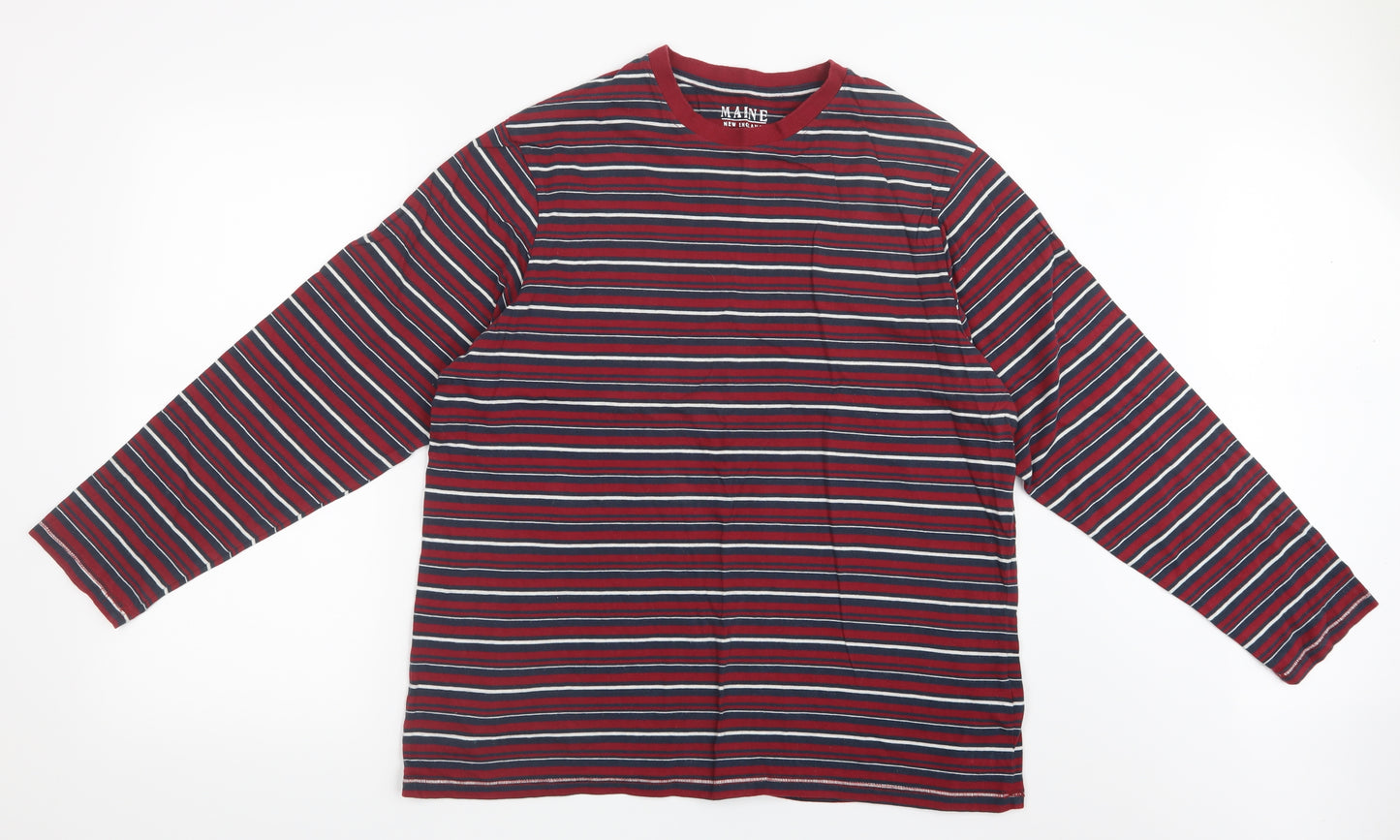 Maine Mens Red Striped   T-Shirt Size L