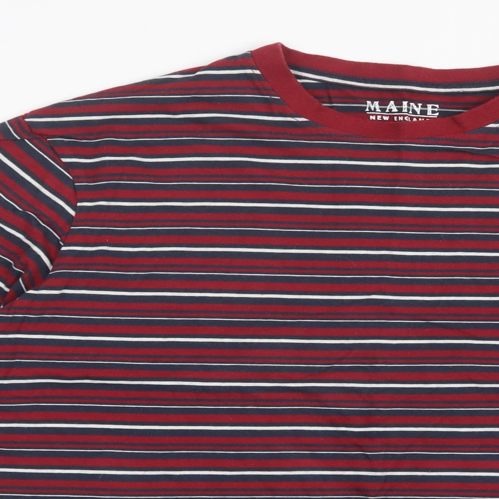 Maine Mens Red Striped   T-Shirt Size L