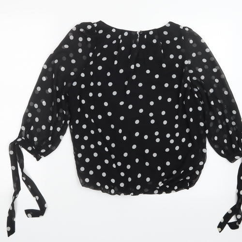 Cameo Rose Womens Black Polka Dot Mesh Basic Blouse Size 8