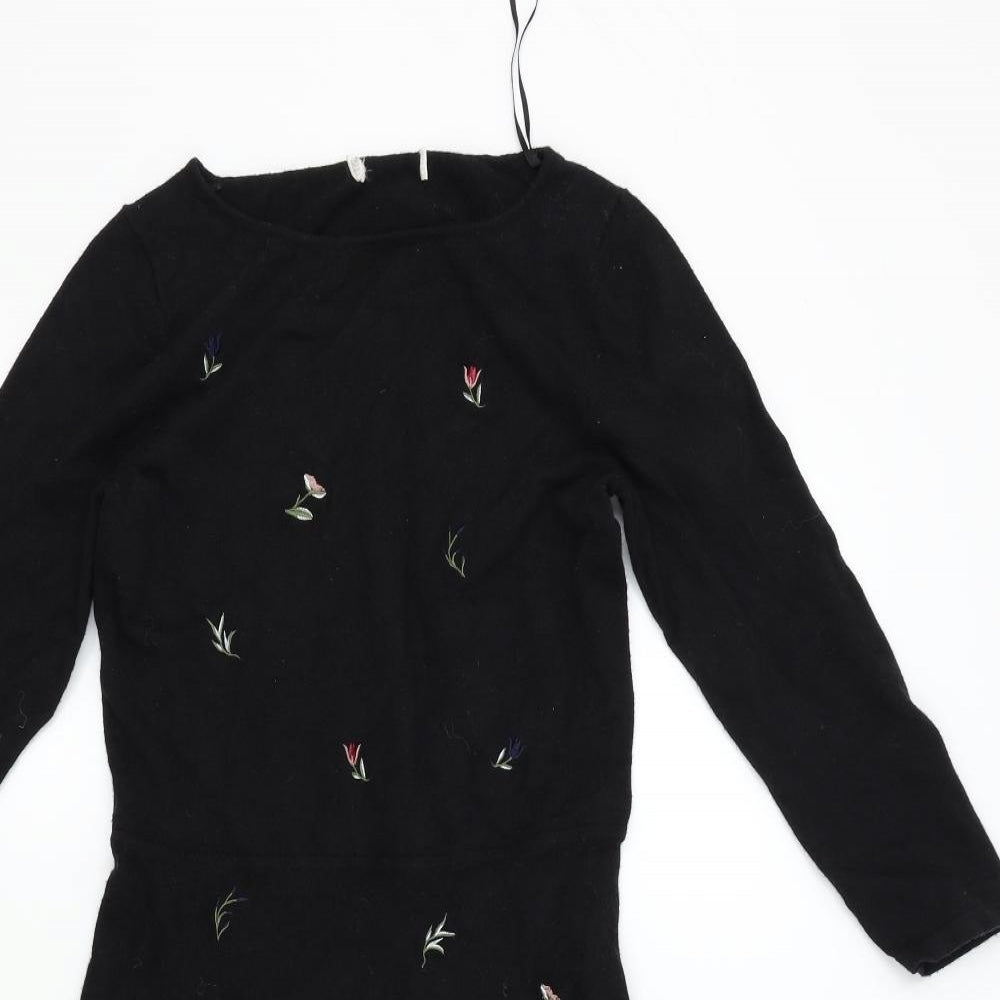 Preworn Womens Black Floral  Fit & Flare  Size M