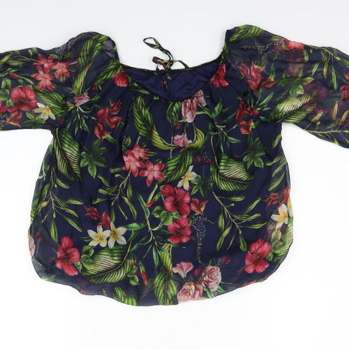 Preworn Womens Blue Floral  Basic Blouse Size M
