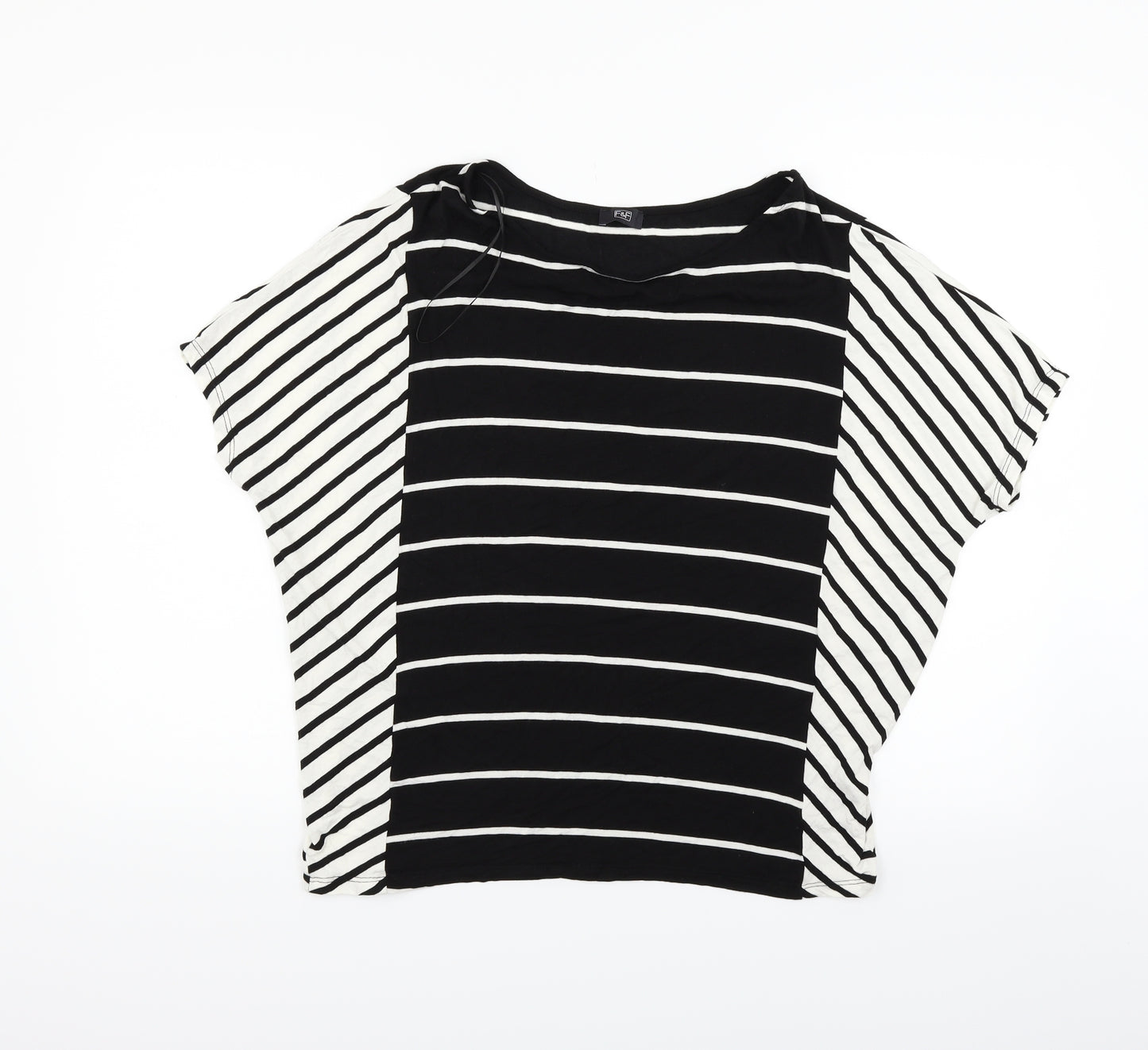 F&F Womens Black Striped  Basic T-Shirt Size 8
