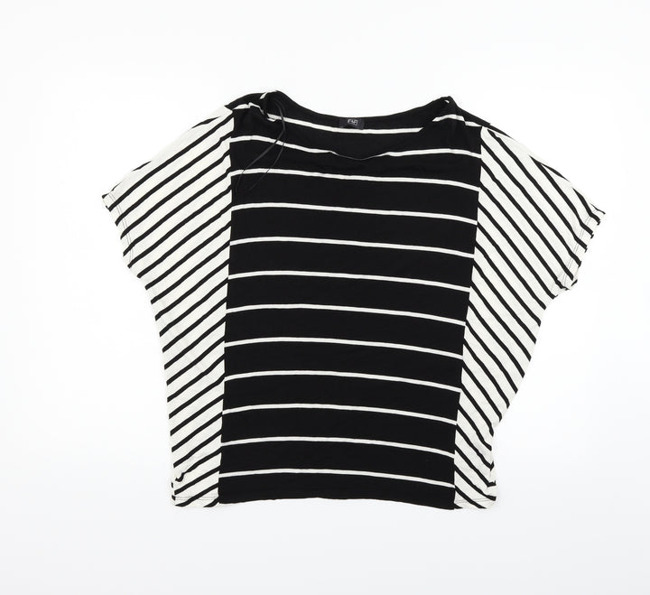 F&F Womens Black Striped  Basic T-Shirt Size 8