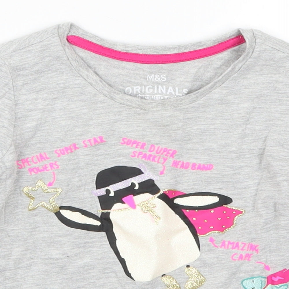 Marks and Spencer Girls Grey   Basic T-Shirt Size 2-3 Years  - Penguin Superstar