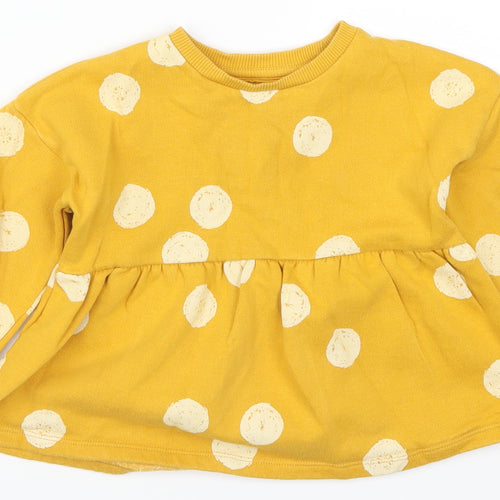 F&F Girls Yellow Polka Dot  Pullover Sweatshirt Size 2-3 Years