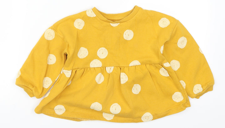 F&F Girls Yellow Polka Dot Pullover Sweatshirt Size 2-3 Years