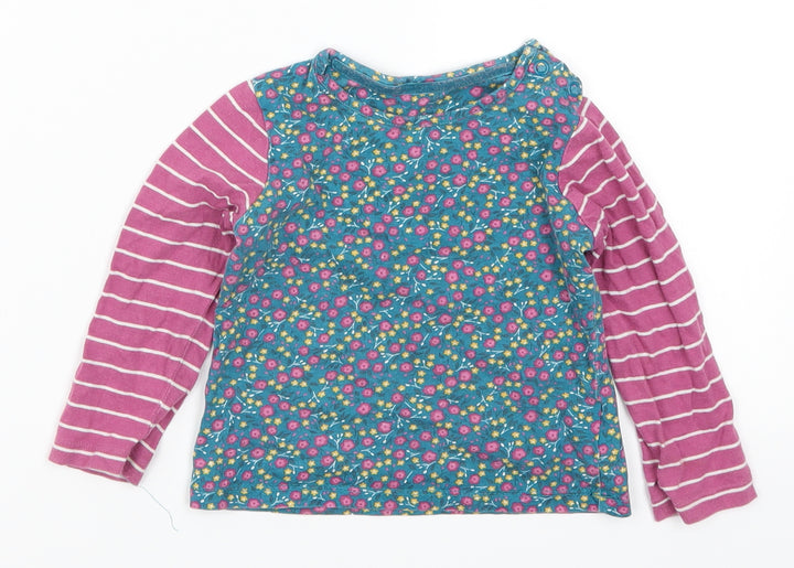 Mothercare Girls Blue Floral  Basic T-Shirt Size 12-18 Months  - Pink Stripes