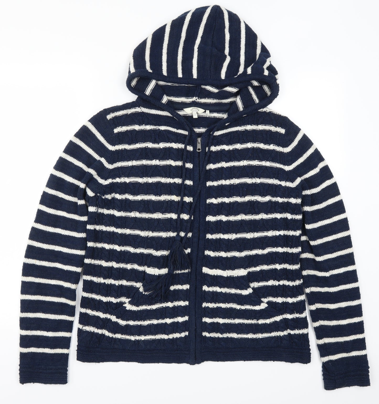 Fat Face Womens Blue Striped  Full Zip Jumper Size 12