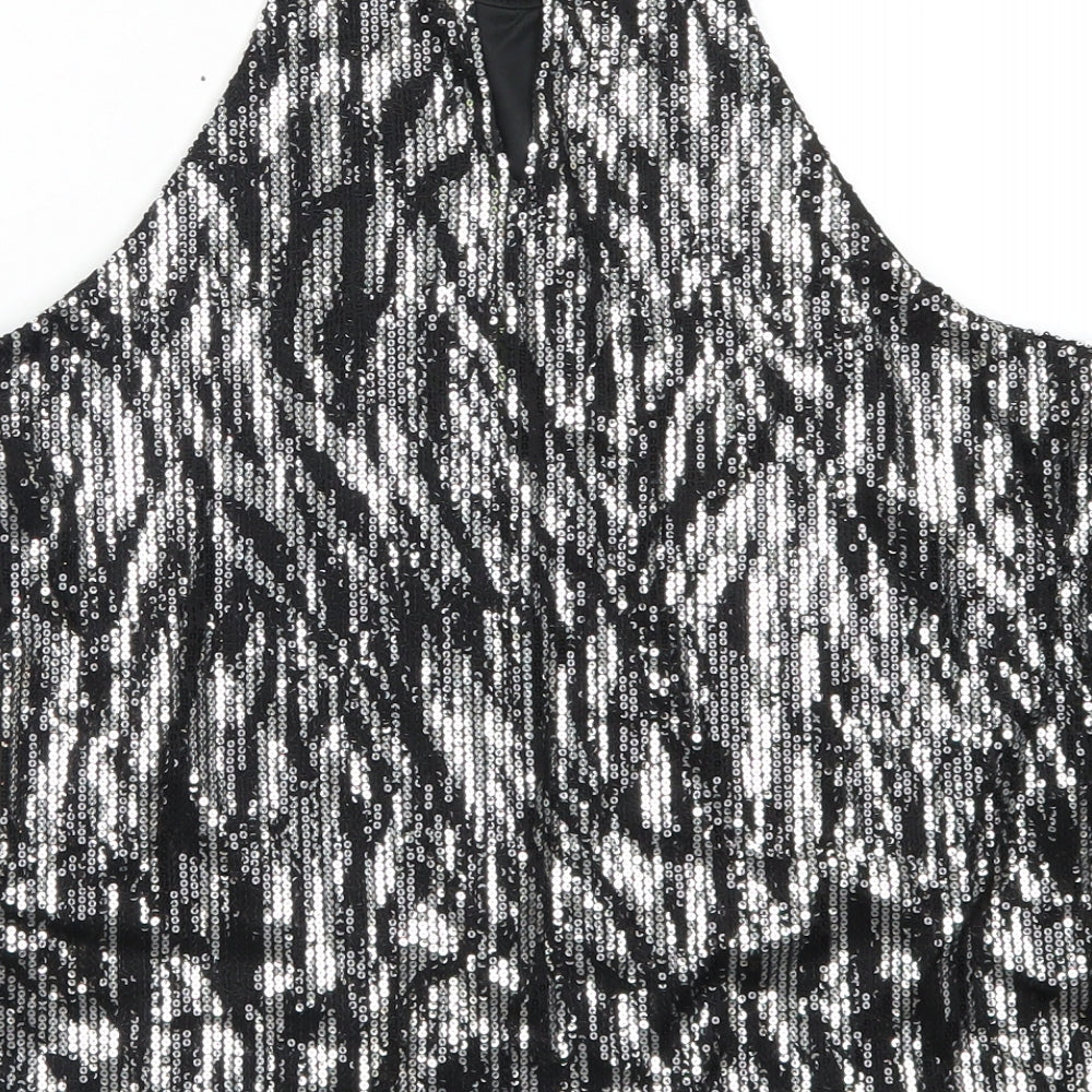 New Look Womens Silver Animal Print  Basic Tank Size 10  - Striped