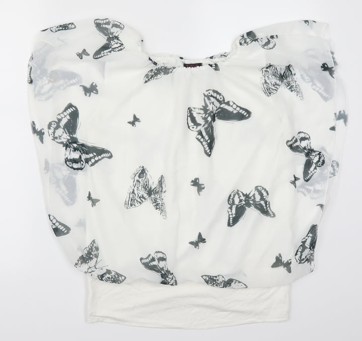Juliet Womens White Basic Blouse Size L - Butterflies
