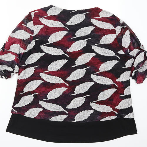 Just Elegance Womens Pink   Basic T-Shirt Size 18  - Purple Leaf Print
