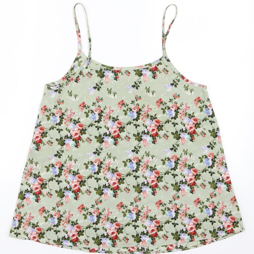 Peacocks Womens Green Floral  Basic Tank Size 8