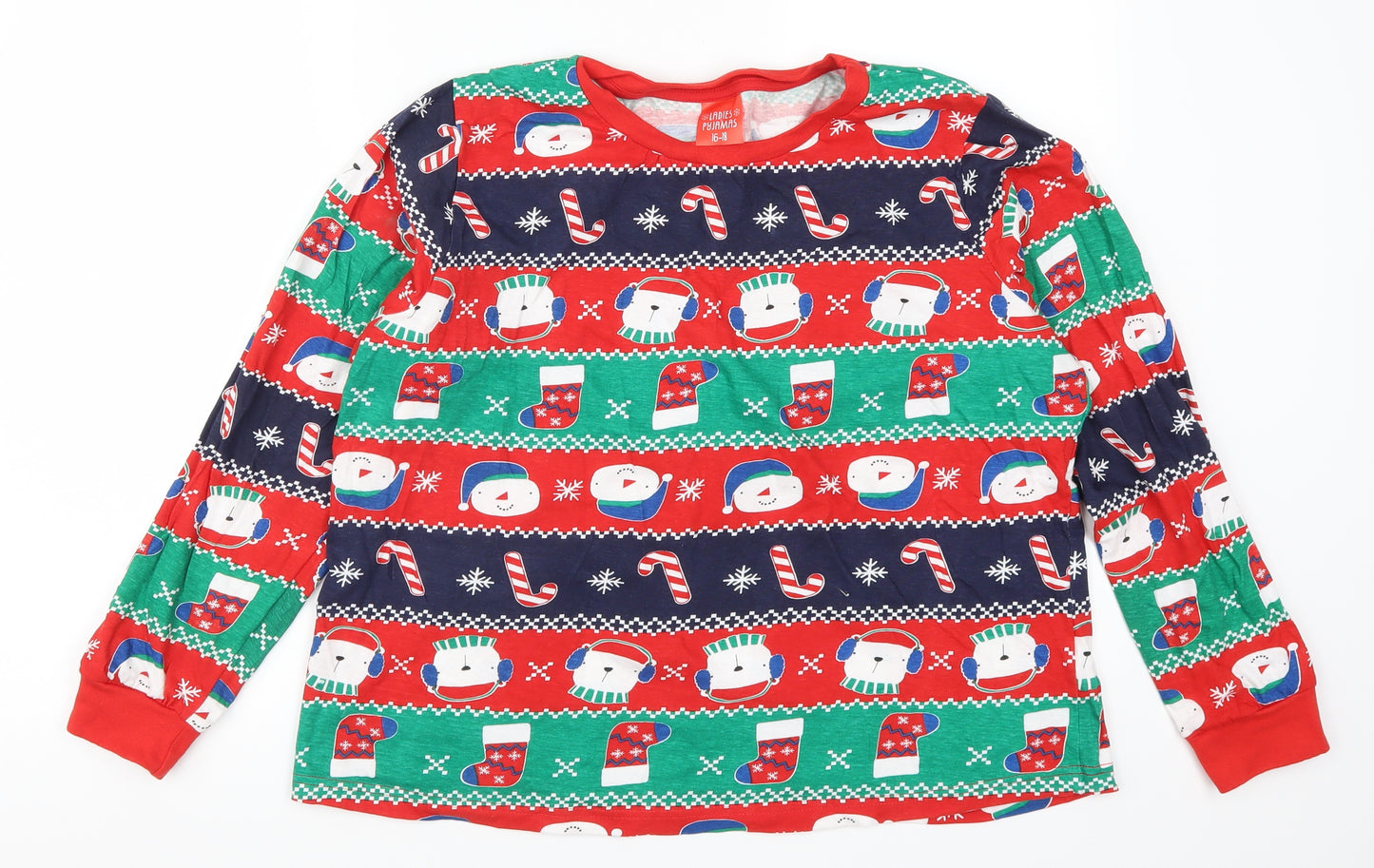 Preworn Womens Multicoloured Geometric  Top Pyjama Top Size 16  - Christmas Prints