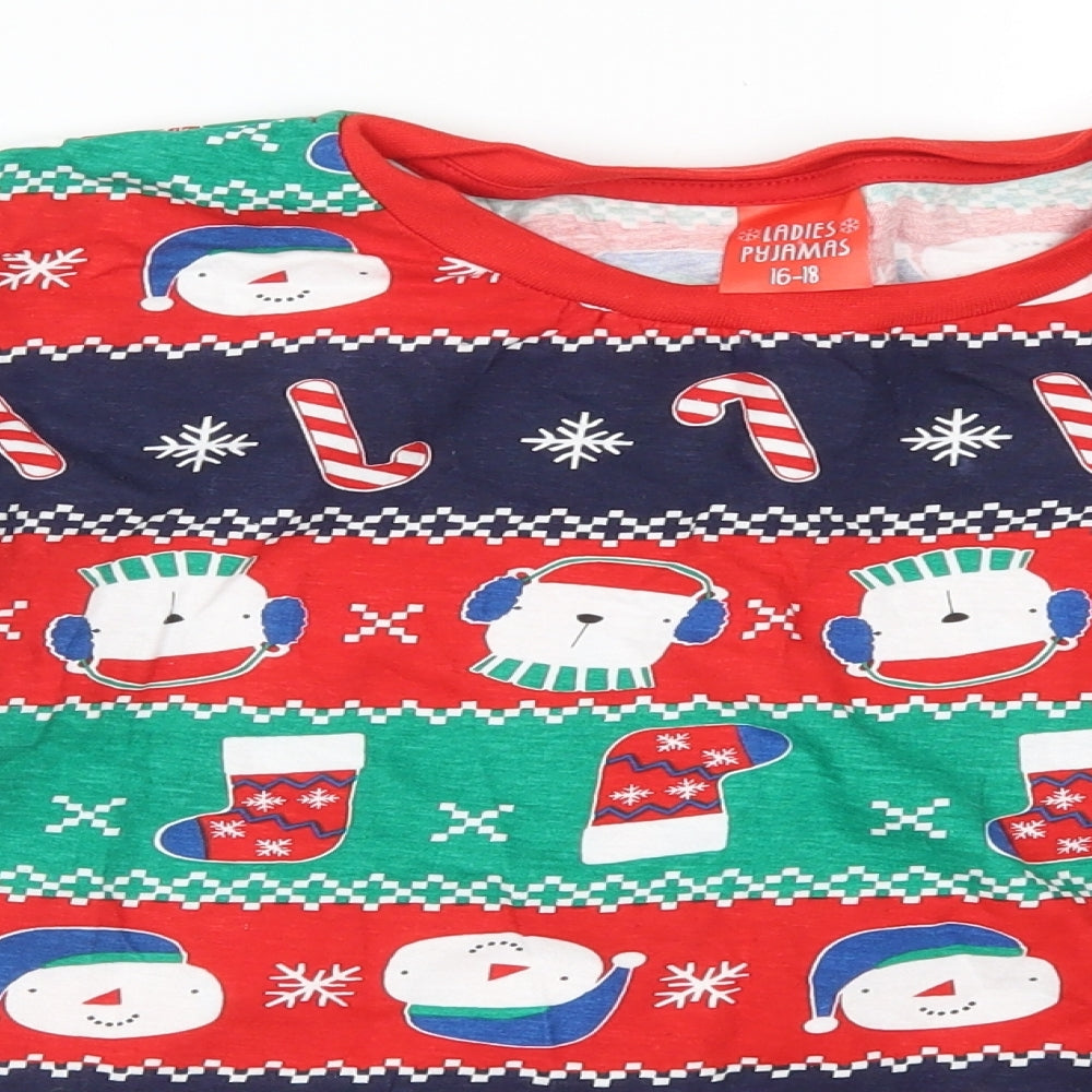 Preworn Womens Multicoloured Geometric  Top Pyjama Top Size 16  - Christmas Prints