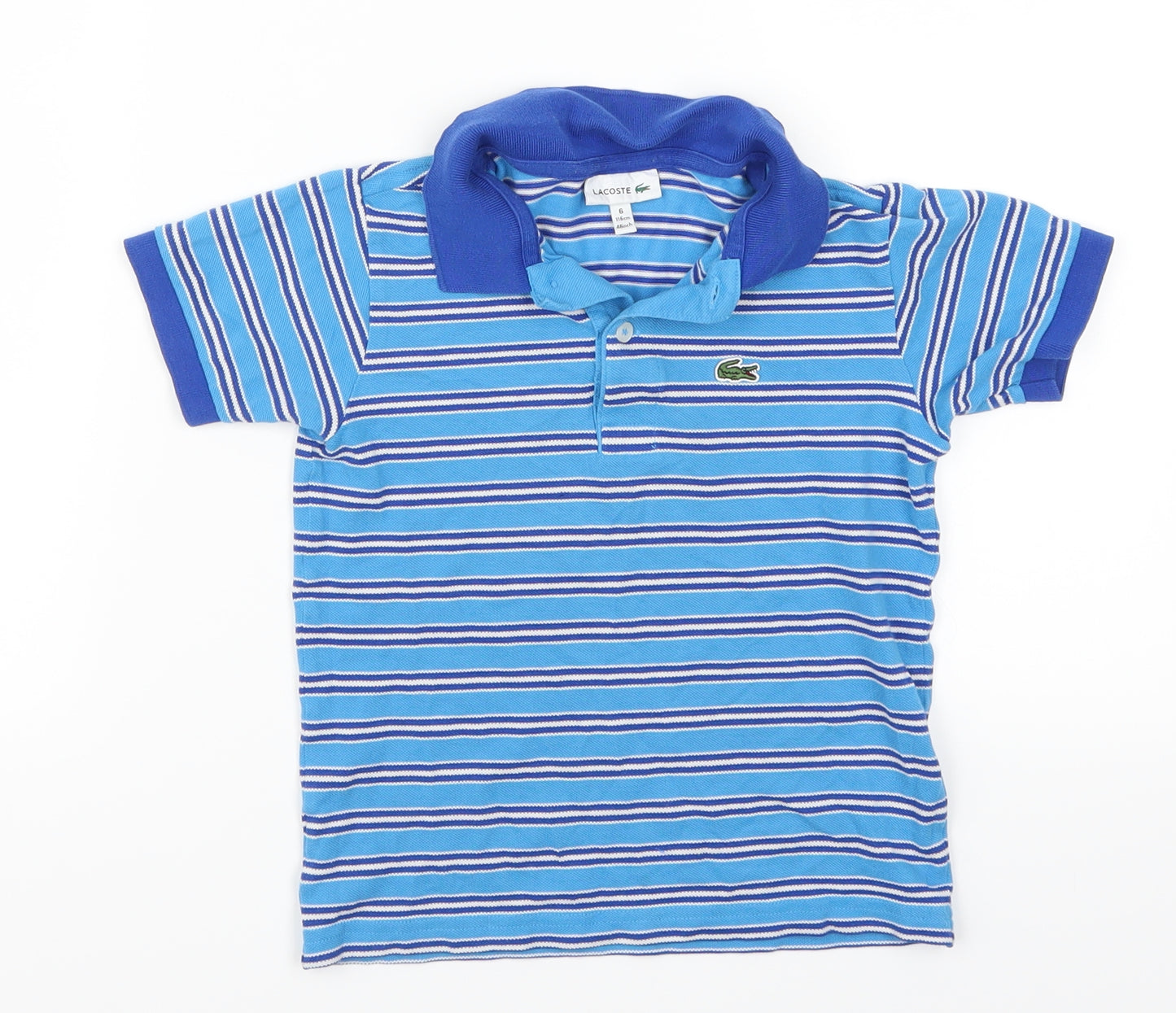 Lacoste Boys Blue Striped  Basic Polo Size 6 Years