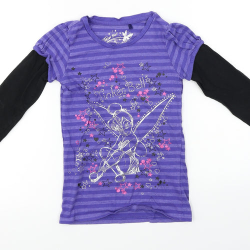 Tinkerbell  Girls Purple Striped  Basic T-Shirt Size 7-8 Years
