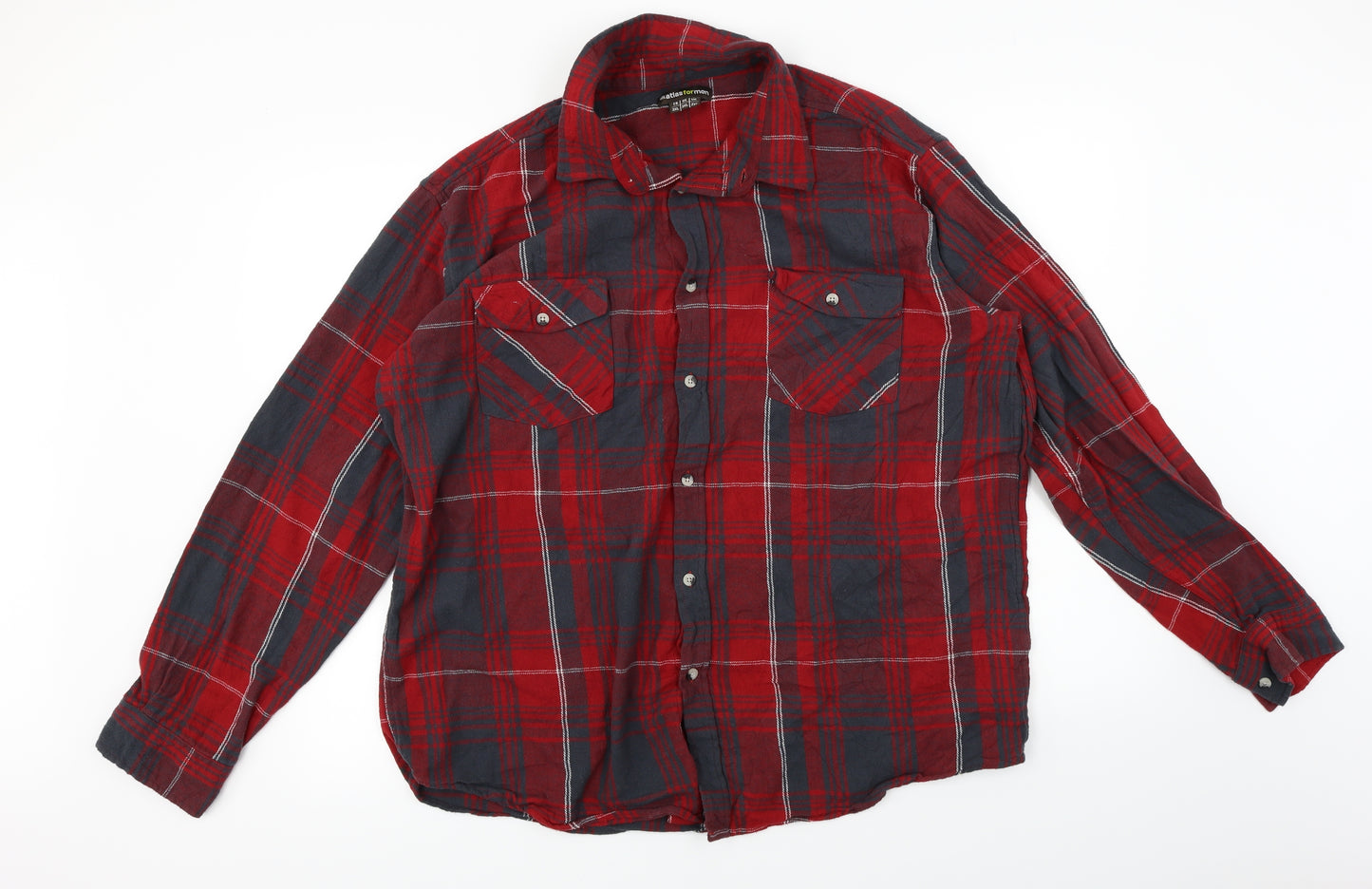 Atlas for Men  Womens Red Check  Basic Button-Up Size 2XL