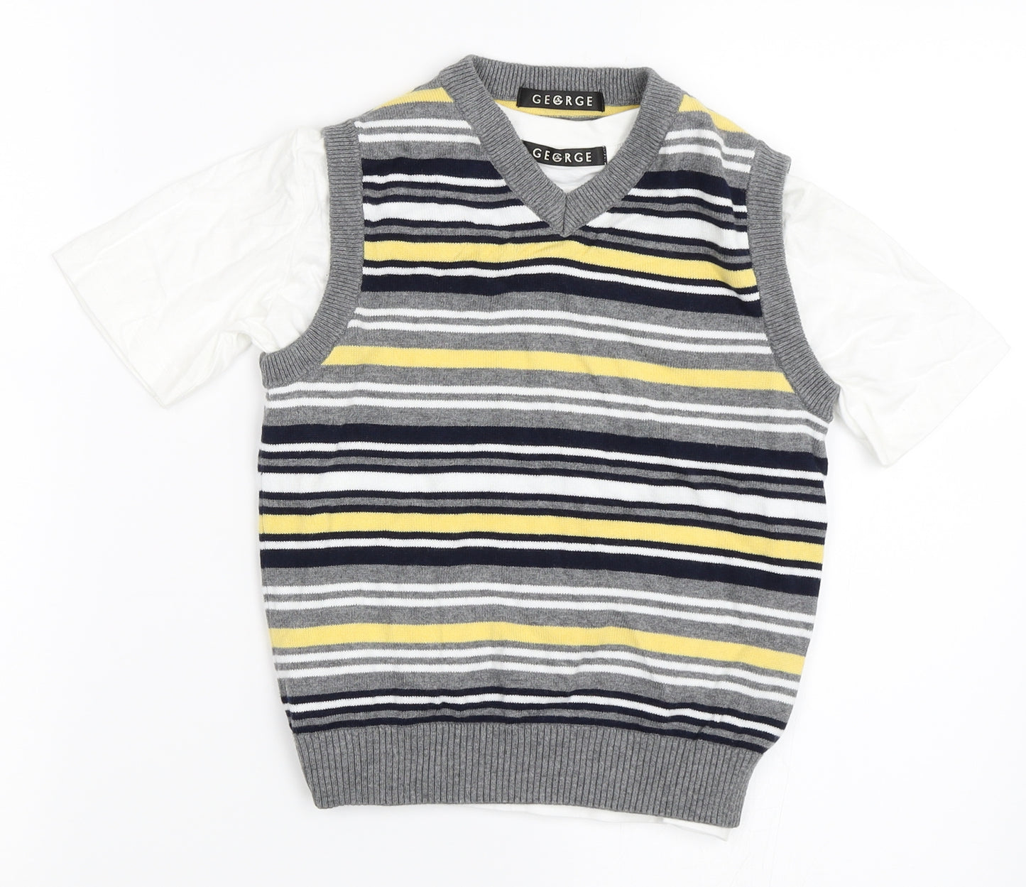 George Boys Grey Striped  Vest Jumper Size 4-5 Years