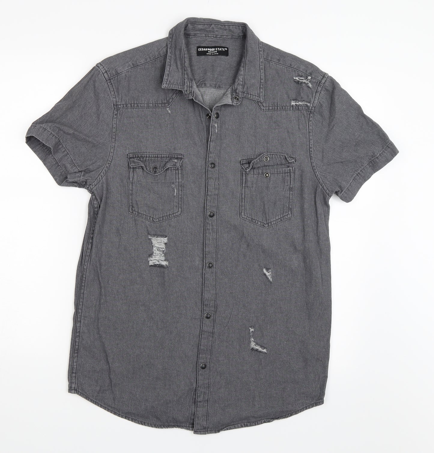 Cedar Wood State Mens Grey  Denim  Button-Up Size M