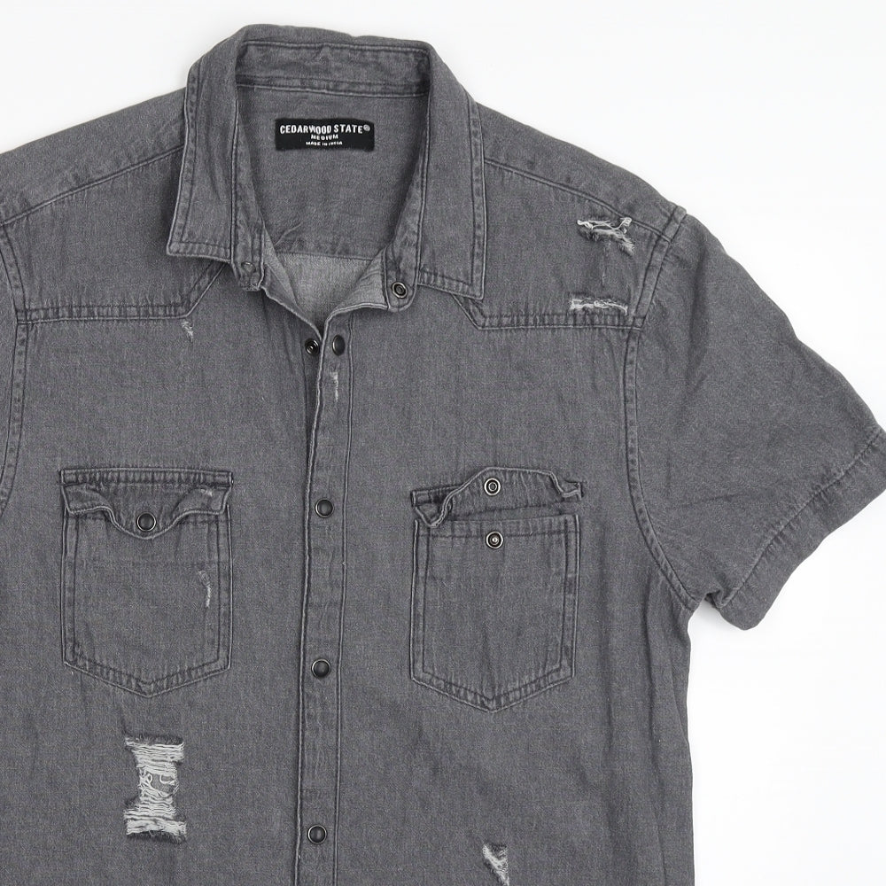 Cedar Wood State Mens Grey  Denim  Button-Up Size M