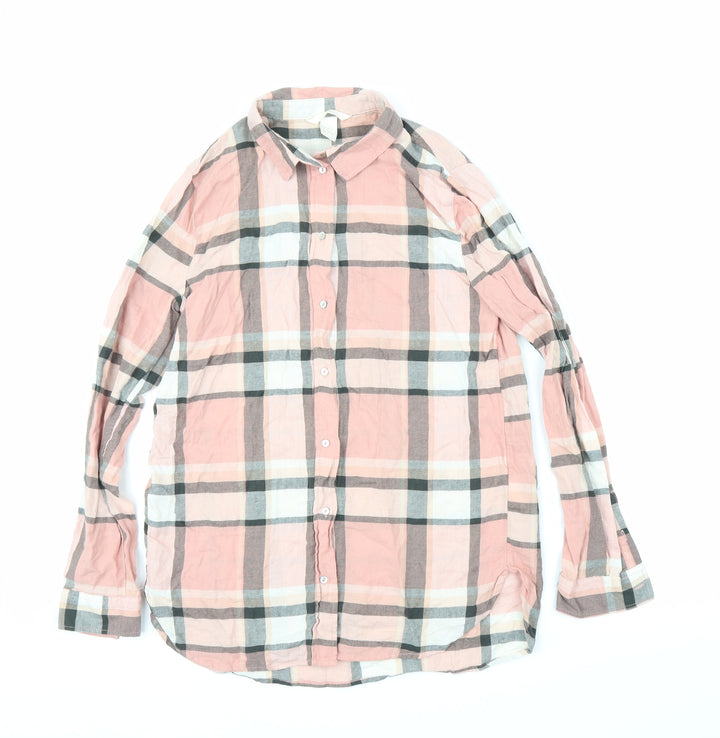H&M Womens Pink Plaid Basic Button-Up Size 4