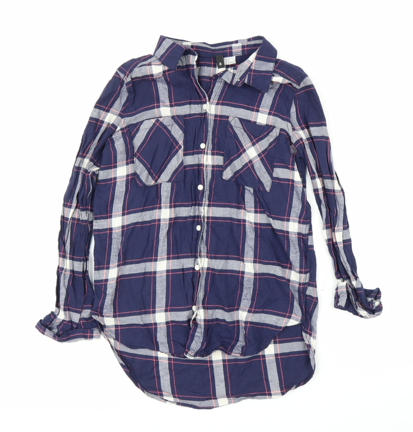 H&M Womens Blue Plaid  Basic Button-Up Size 6