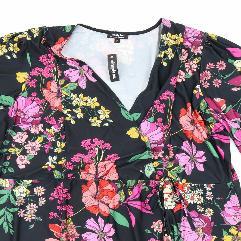 Simply Be Womens Black Floral  A-Line  Size 26