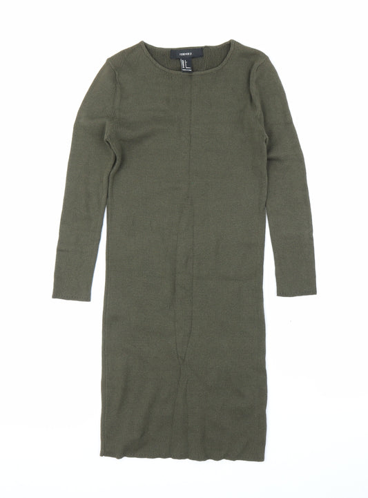 Front view of Forever 21 women’s green jumper dress, size S