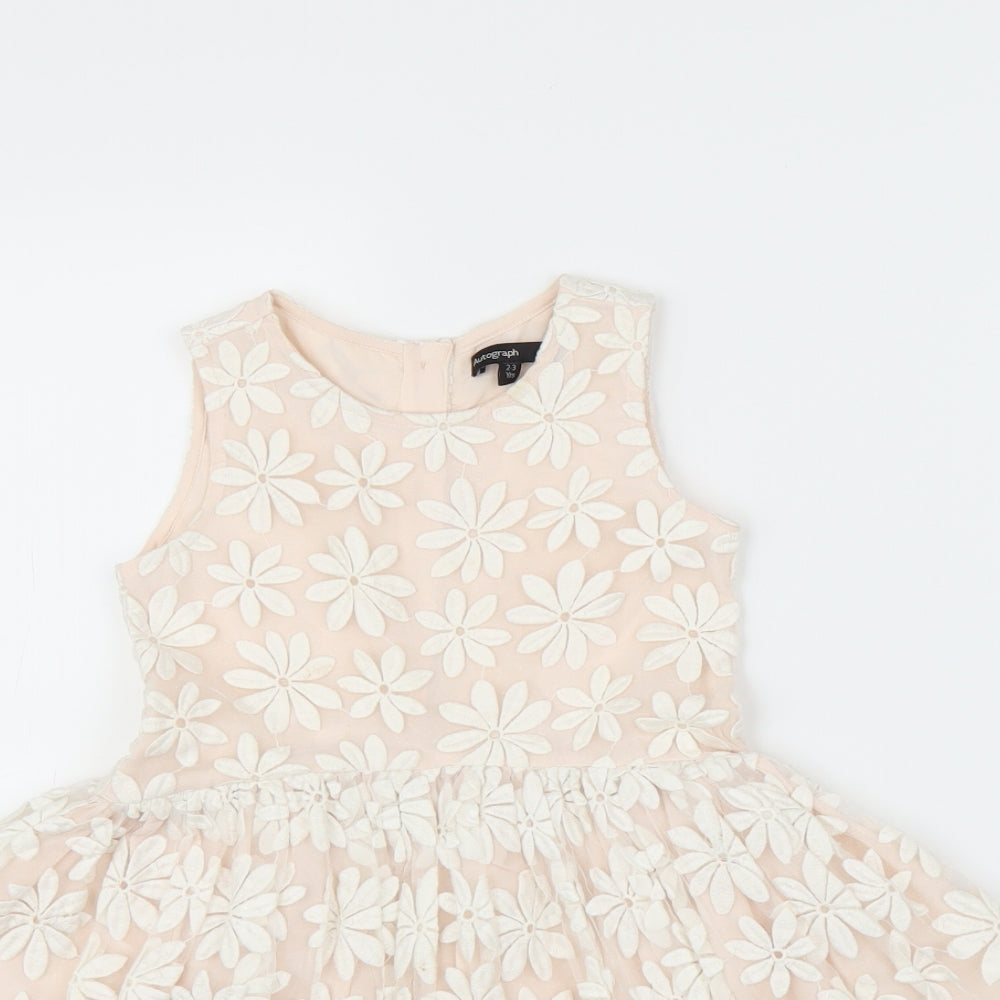 M&S Girls Beige Floral  A-Line  Size 2-3 Years