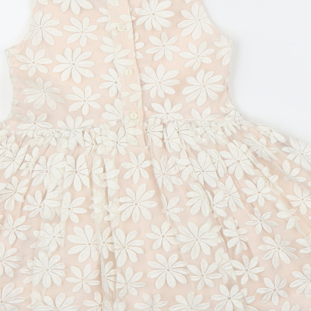 M&S Girls Beige Floral  A-Line  Size 2-3 Years
