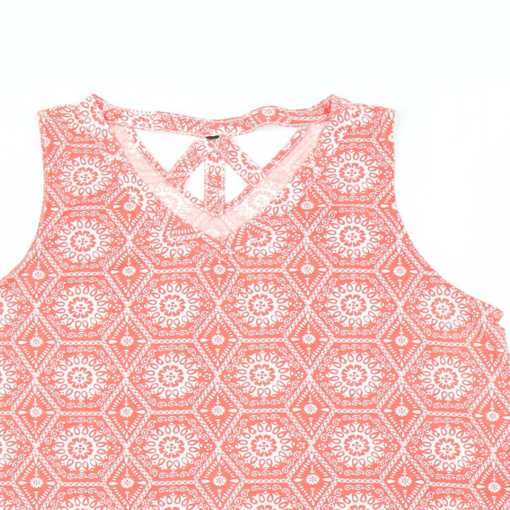 Preworn Womens Red Geometric  Basic Blouse Size XL
