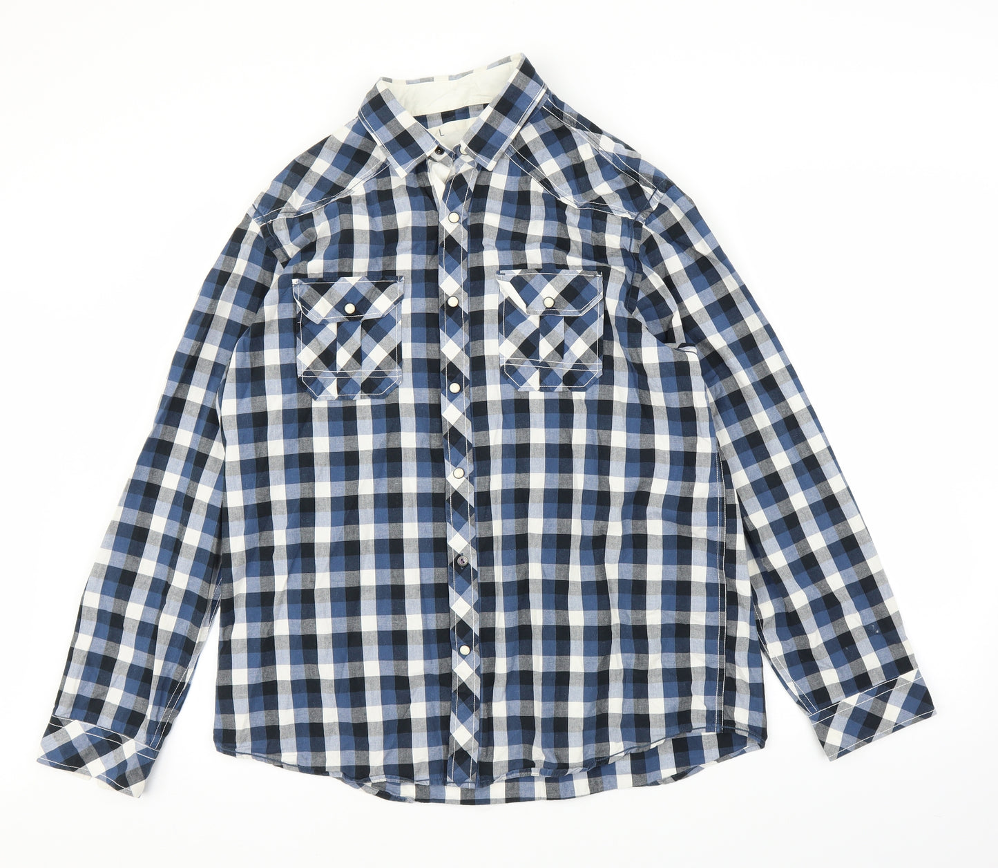 F&F Mens Blue Plaid   Button-Up Size L